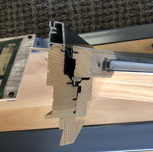 Wood window cutaway of a Jeldwen Wood replacement window