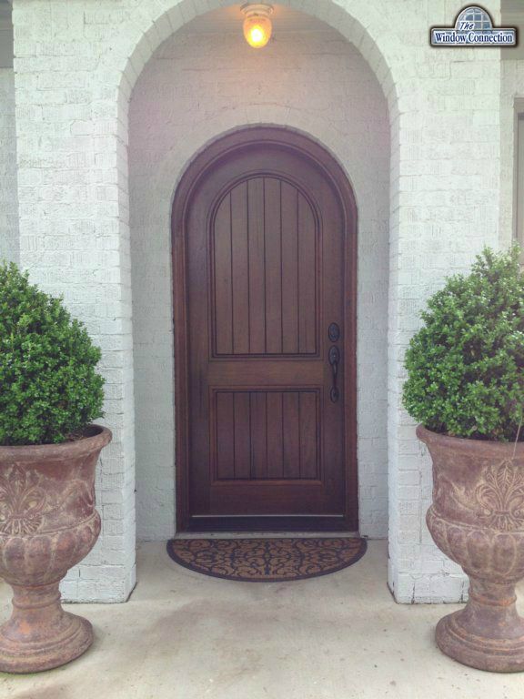 Thermatru Textured Fiberglass Half Circle Exterior Prime Door with Factory Stain