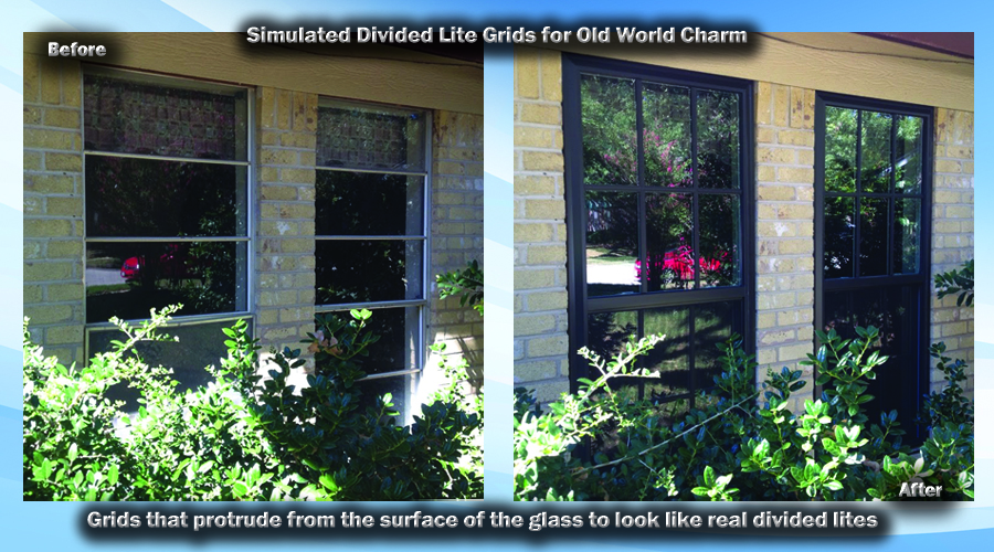Simulated Divided Lite Grids protrude from the surface of the insulated glass unit on the inside and the outside.